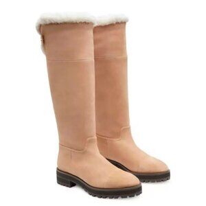 New Stuart Weitzman Alpine Shearling Trim Leather Knee High Leather Boots